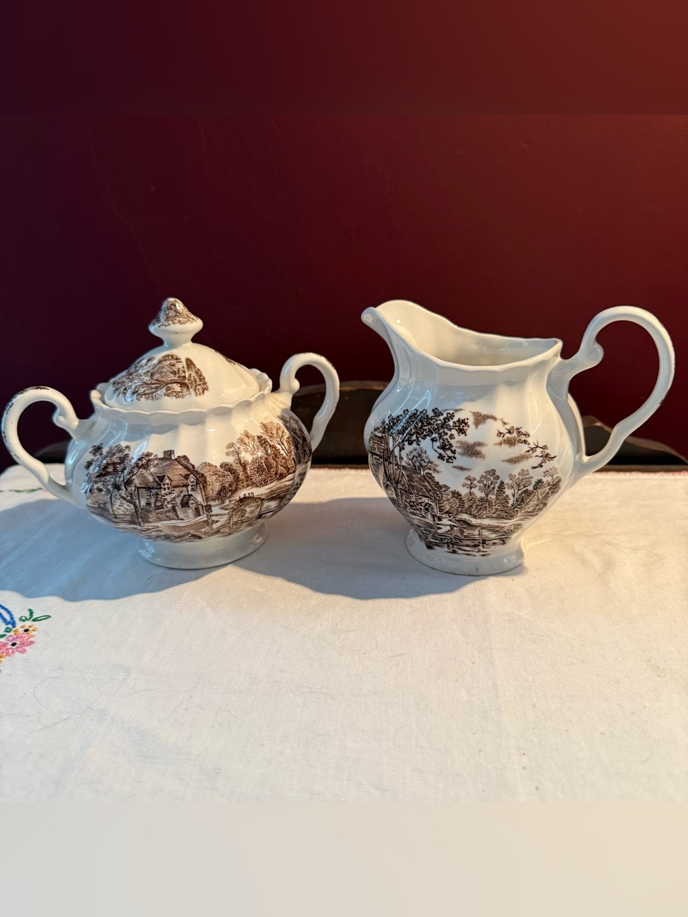 Vintage Johnson Bros Staffordshire Cotswolds Creamer and Sugar Bowl
